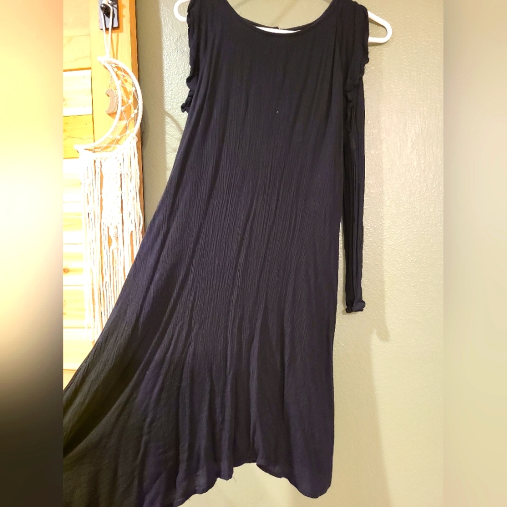 Long sleeve, cold shoulder black dress
